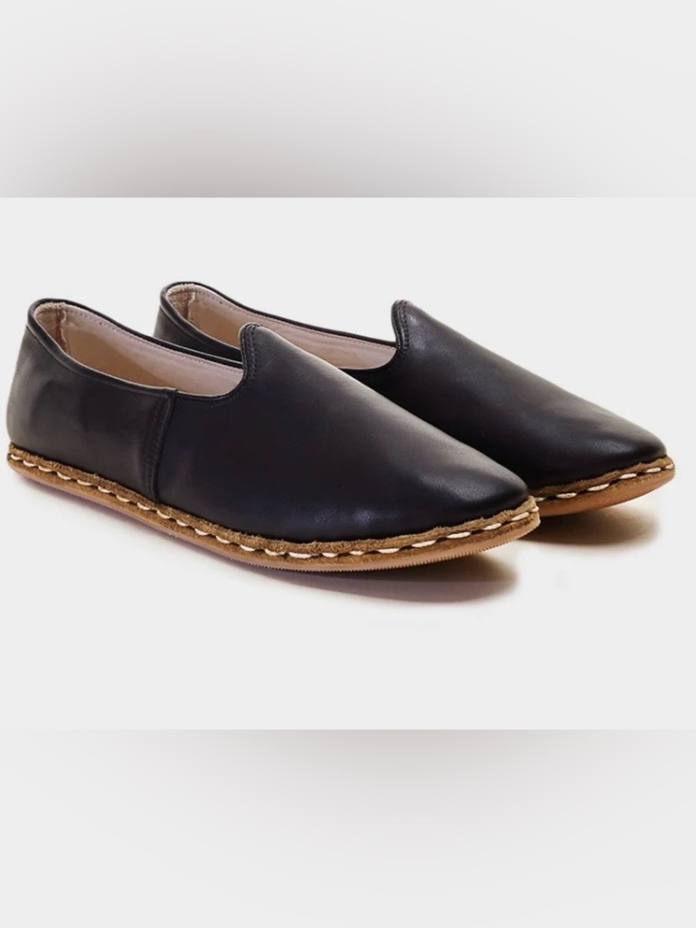 Sabah Black Leather Slip-On Loafers with Tan Sole